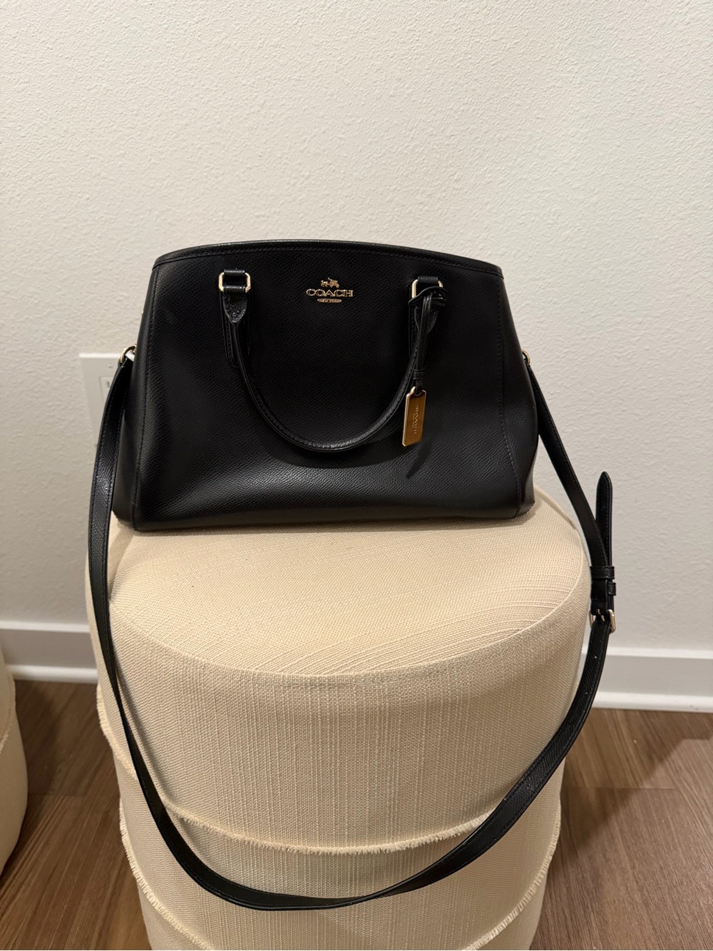 Coach Black Leather Satchel with Gold Accent